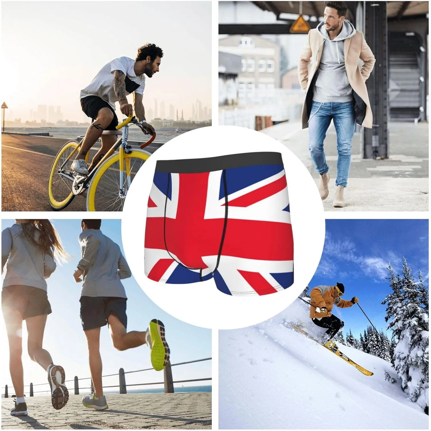 English Print Boxer Briefs For Men Breathable Underwear-