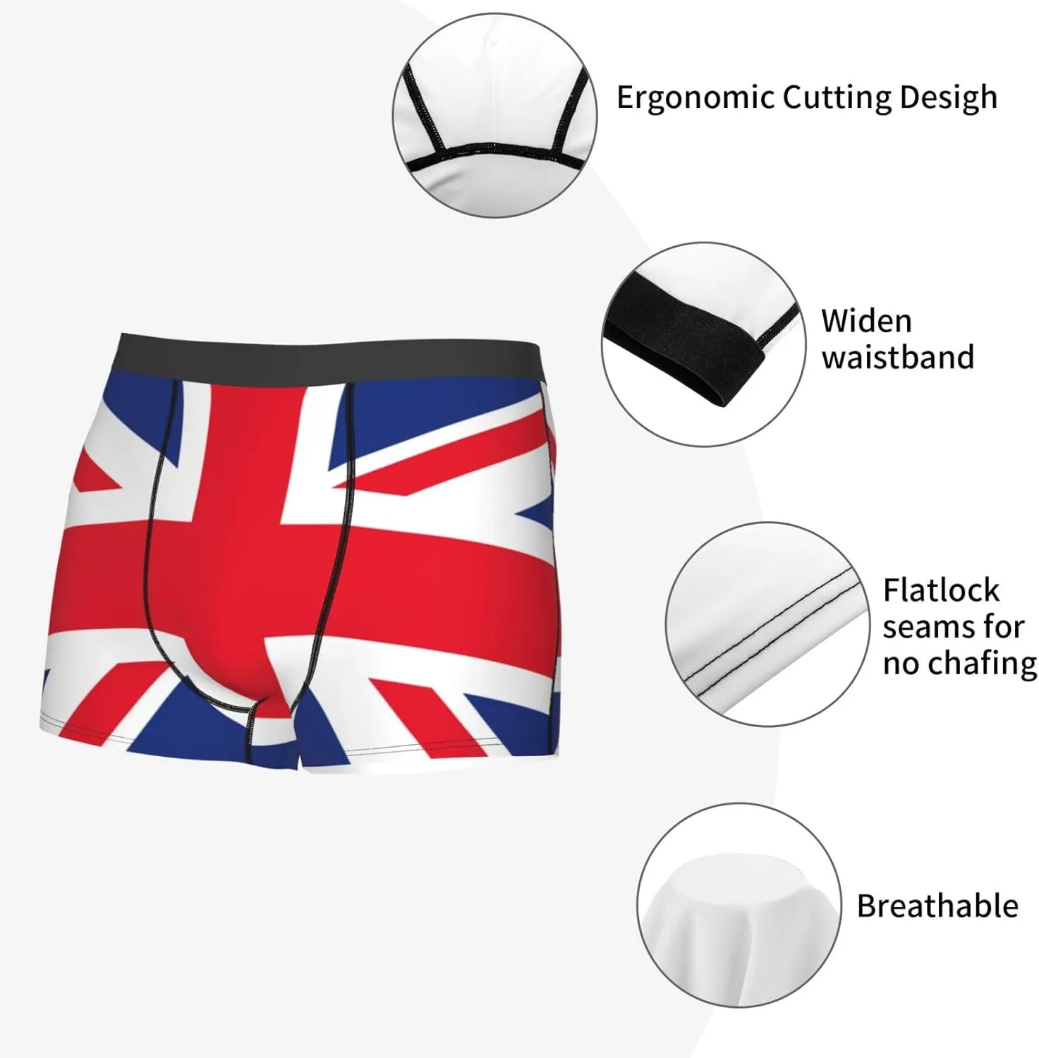 English Print Boxer Briefs For Men Breathable Underwear-