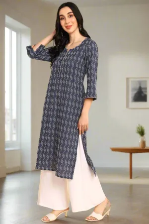 Ethnic Dust Blue Feeding Kurti with Pocket