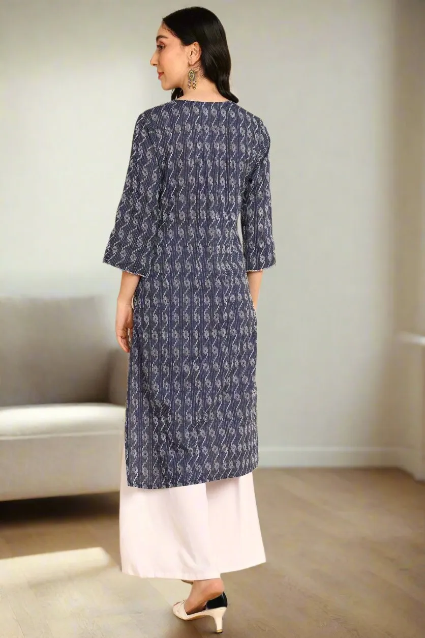 Ethnic Dust Blue Feeding Kurti with Pocket