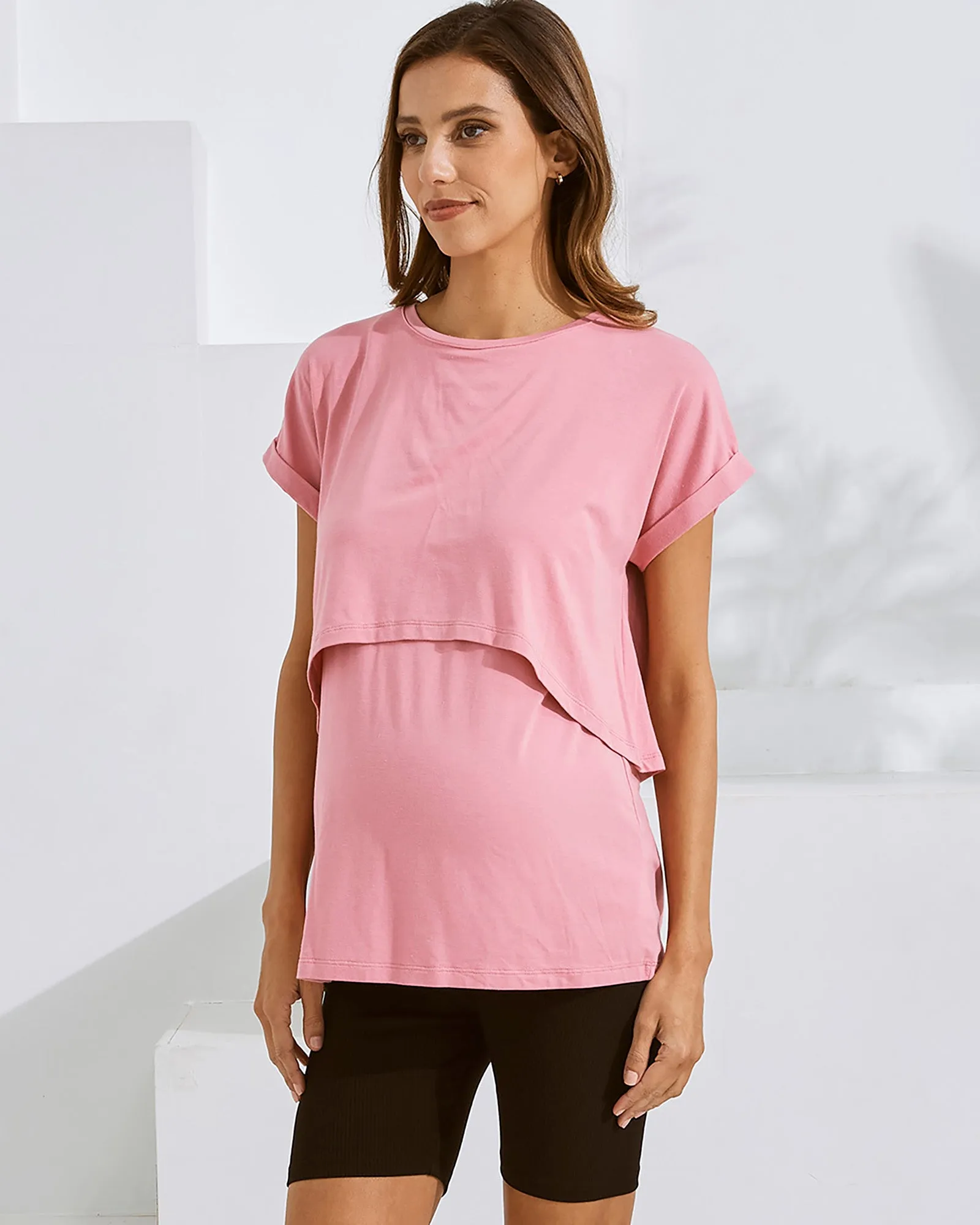 Everyday  Nursing Tee with Discreet Front Panel Access In  Soft Blush Pink