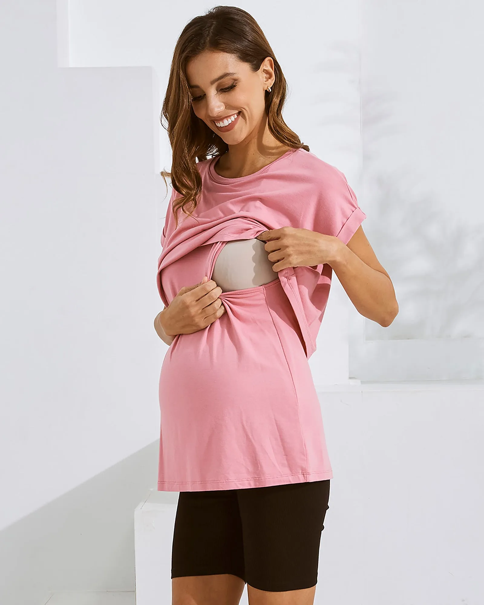 Everyday  Nursing Tee with Discreet Front Panel Access In  Soft Blush Pink