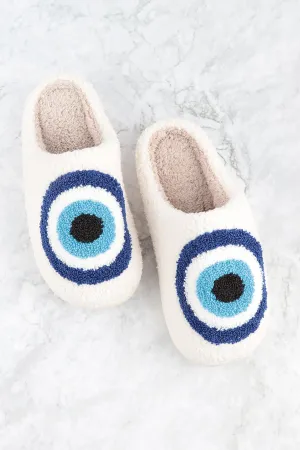 EVIL EYE PRINT FLEECE SLIPPER- SAPPHIRE/6PCS (S2-M2-L2)