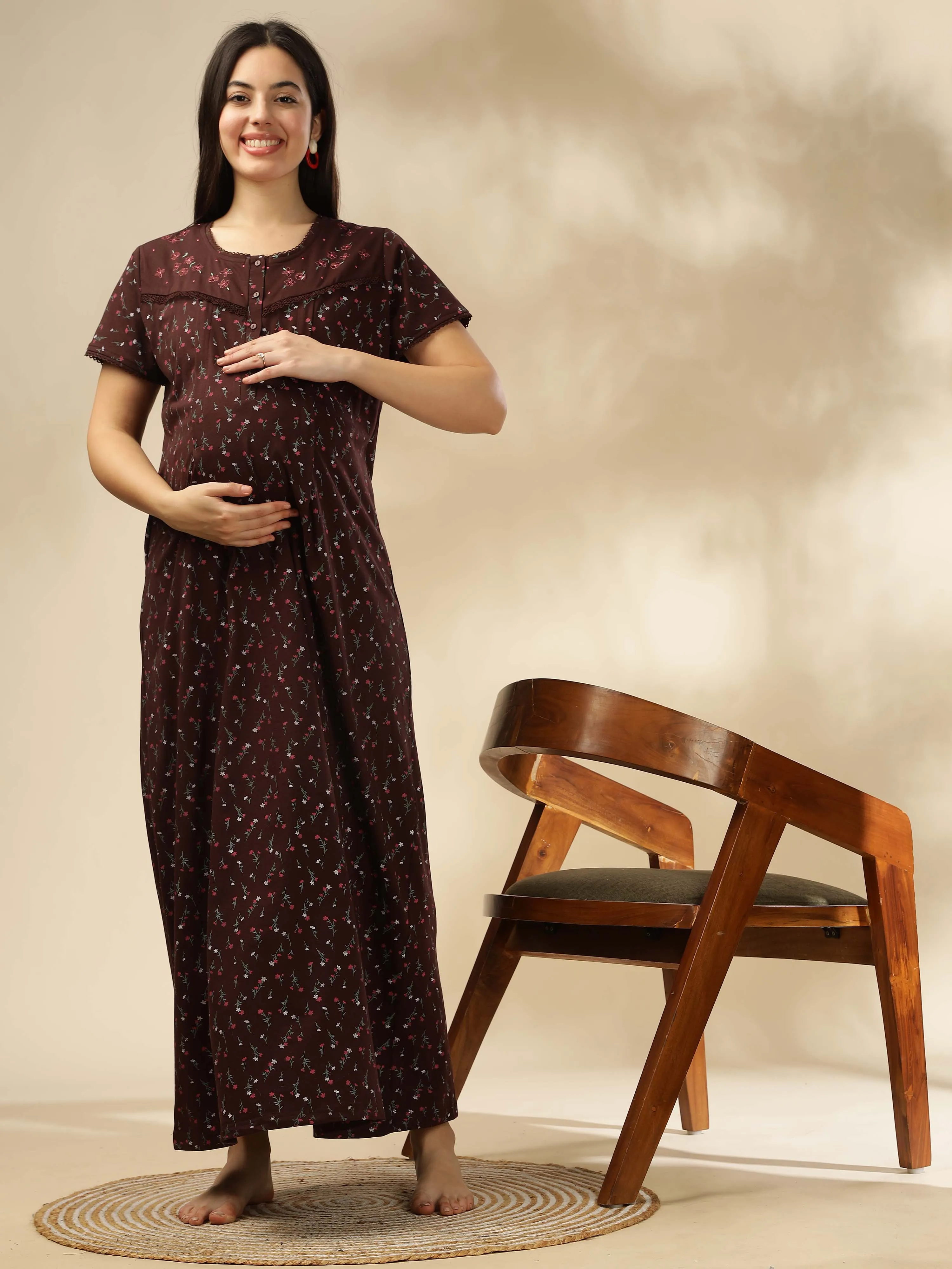 Experience comfort in our Chocolate Maternity Maxi Nightdress