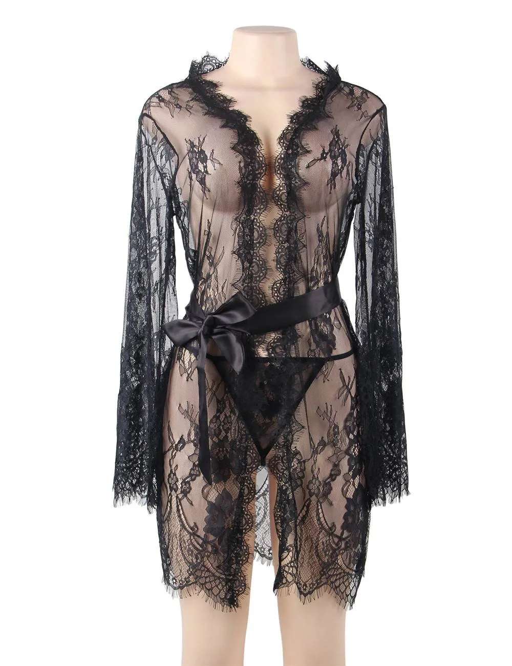 Eyelash Black Lace Sleepwear Egypt Gown