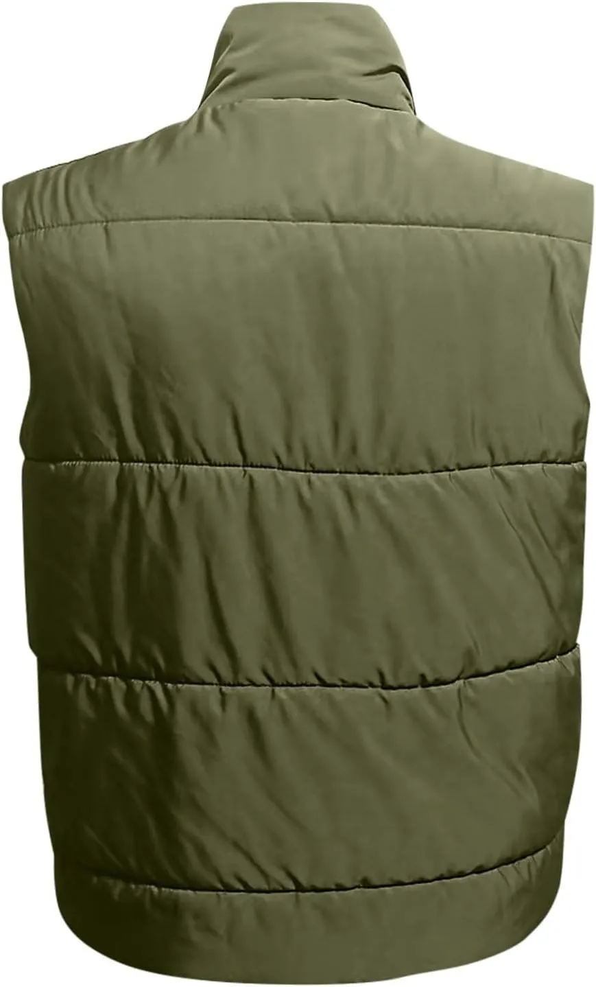 Fall Long Puffer Vest One Morality Warm V Neck Thin Down Vest Inside Trendy Winter Coat Outerwear Vest for Women