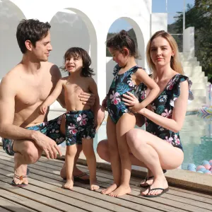 Family Matching nylon flower print parent-child swimwear