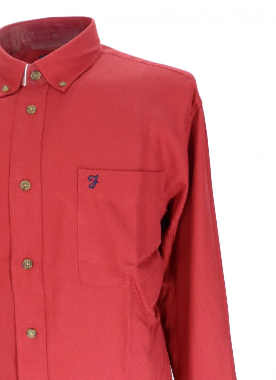 Farah Maroon Selby Cotton Long Sleeved Retro Mod Button Down Shirts