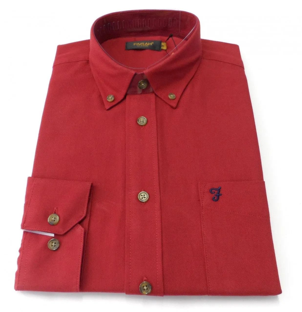 Farah Maroon Selby Cotton Long Sleeved Retro Mod Button Down Shirts