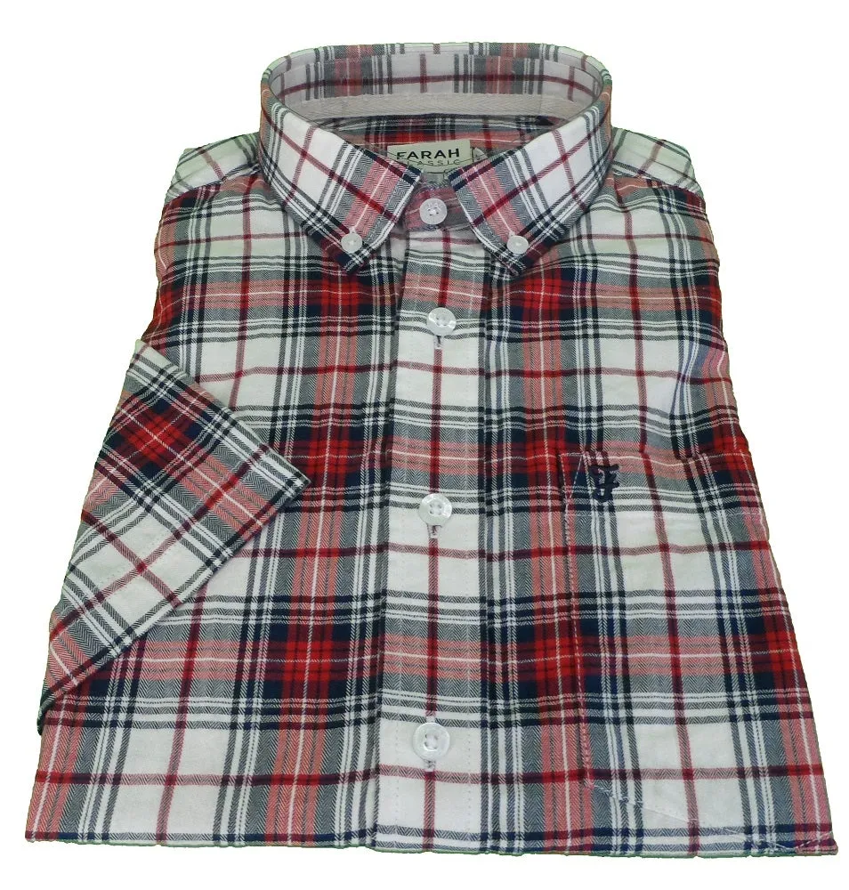 Farah Mens Red, Black & White Check Short Sleeved Shirt