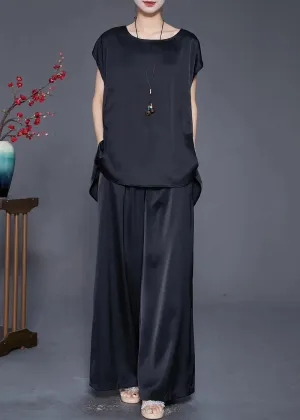 Fashion Black Oversized Draping Ice Silk Two Pieces Set Sleeveless LY8766