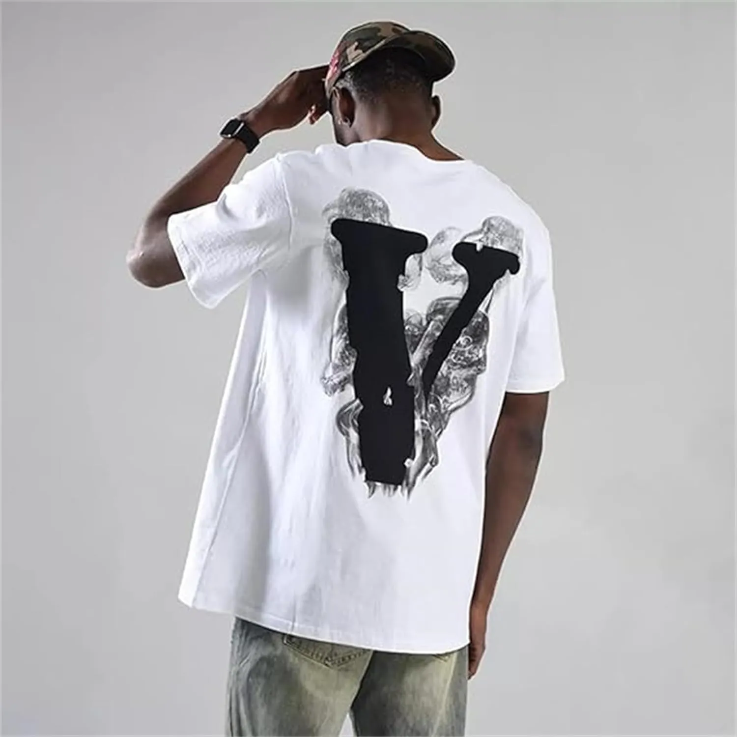 Fashion Men's Short Sleeved T-Shirt V Letter Printed Tops Casual Couple T-Shirt Hip Hop Short Sleeved Tops