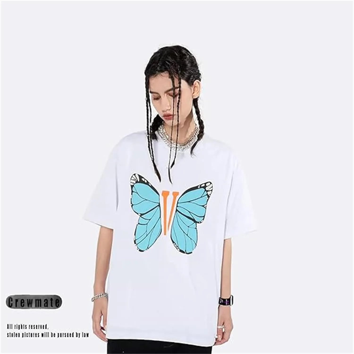 Fashion Men's Short Sleeved T-Shirt V Letter Printed Tops Casual Couple T-Shirt Hip Hop Short Sleeved Tops