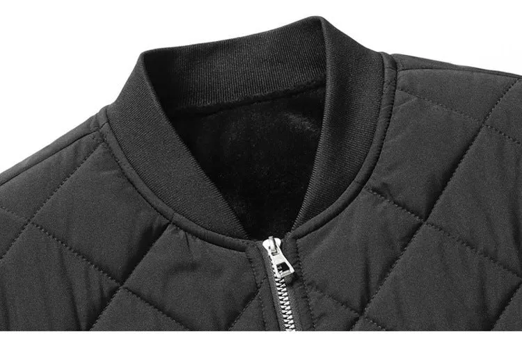 Fashion Rhombic-sewing Design Cotton Coat Winter Warm Thickened Baseball Jacket Casual Solid Color Outwear Clothing For Men