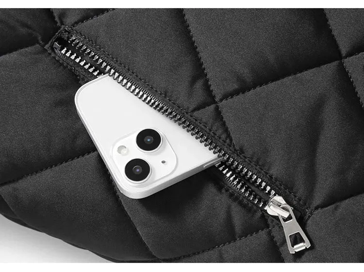 Fashion Rhombic-sewing Design Cotton Coat Winter Warm Thickened Baseball Jacket Casual Solid Color Outwear Clothing For Men