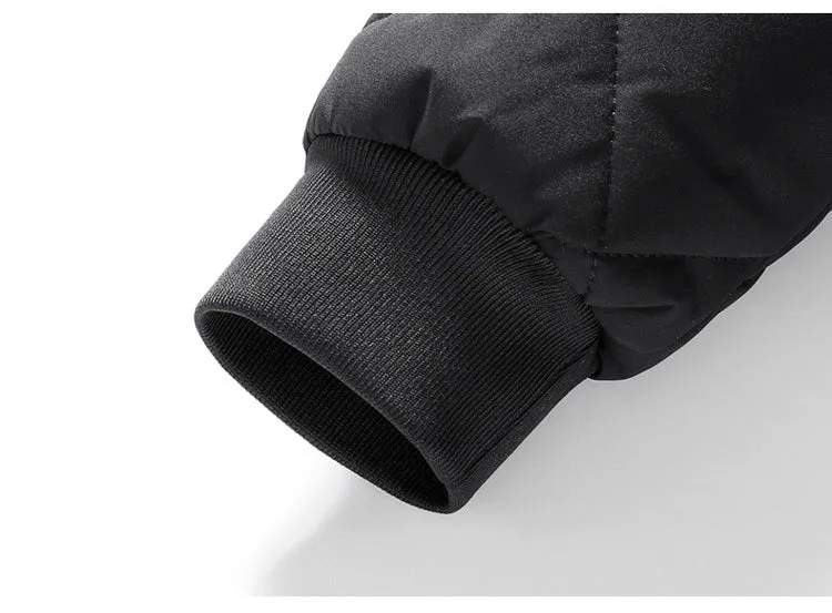 Fashion Rhombic-sewing Design Cotton Coat Winter Warm Thickened Baseball Jacket Casual Solid Color Outwear Clothing For Men