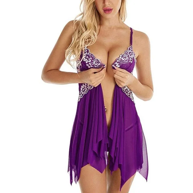 Fashion Sexy Sleepwear Large Size Night Dress Lingerie  Women  Front Closure Nightwear Sexy Lace Temptation Underwear Nightdress