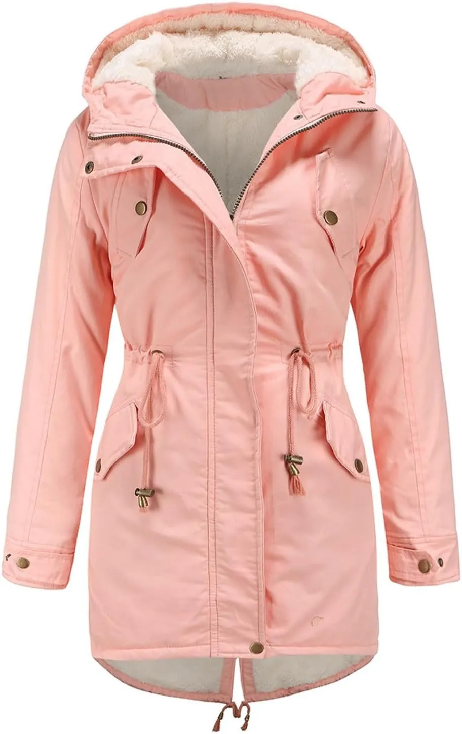 Fashion Zipper Solid Long Fleece Coat for Womens Thick Warm Fitted Overcoat with Pocket Casual Outwear Outdoor Clothes