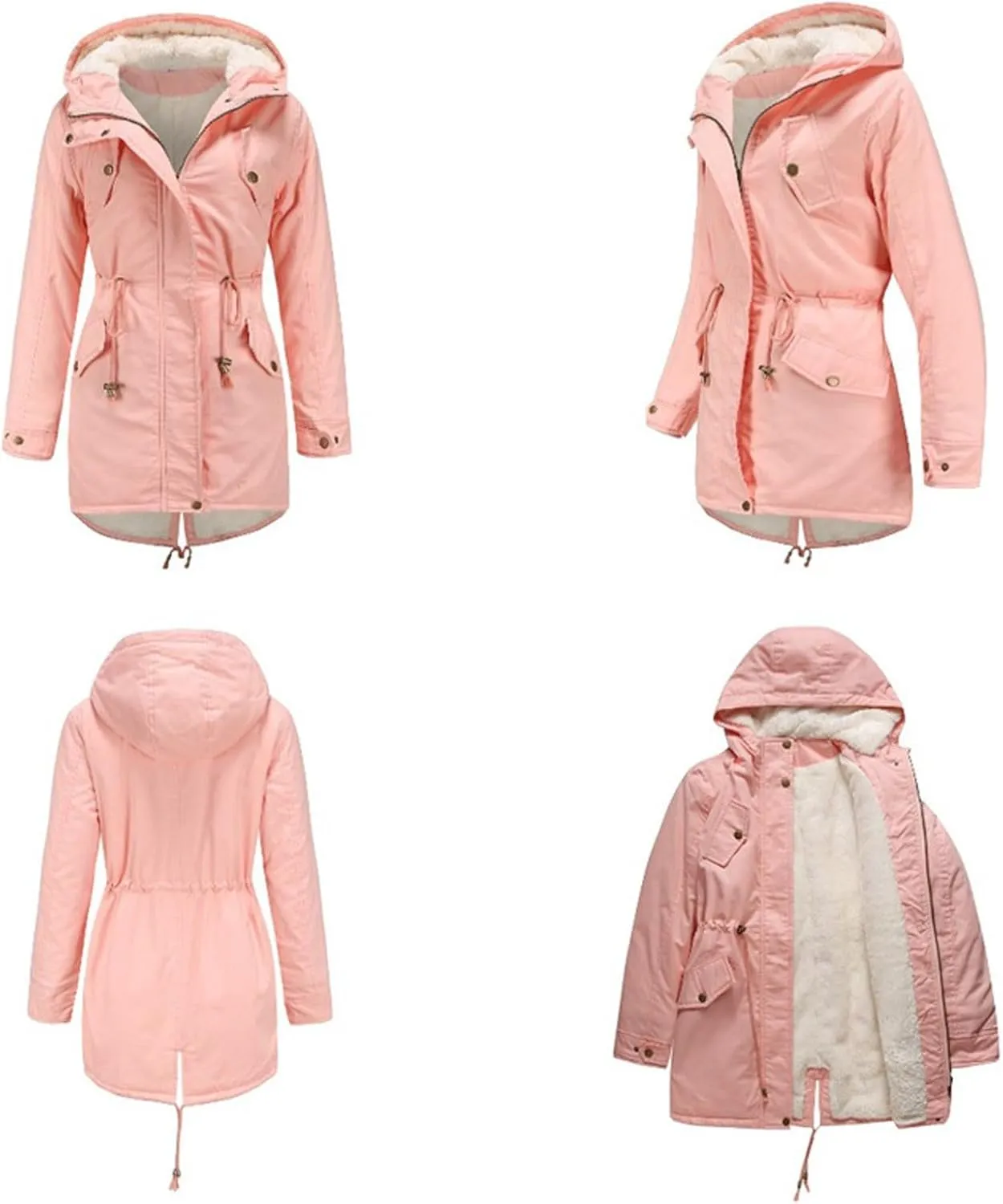 Fashion Zipper Solid Long Fleece Coat for Womens Thick Warm Fitted Overcoat with Pocket Casual Outwear Outdoor Clothes