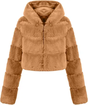 Faux Fur Coat Women Cropped Fuzzy Fleece Lapel Jacket Women's Zip Up Fluffy Crop Jacket Short Hoodie Parka Outwear