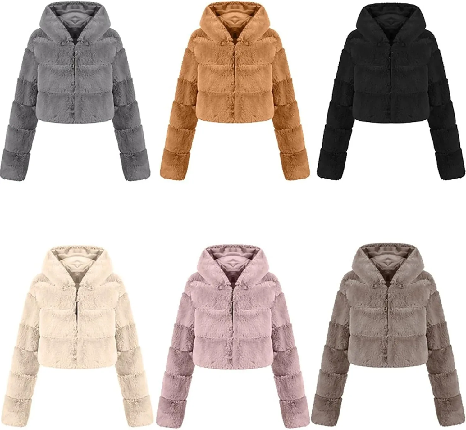 Faux Fur Coat Women Cropped Fuzzy Fleece Lapel Jacket Women's Zip Up Fluffy Crop Jacket Short Hoodie Parka Outwear