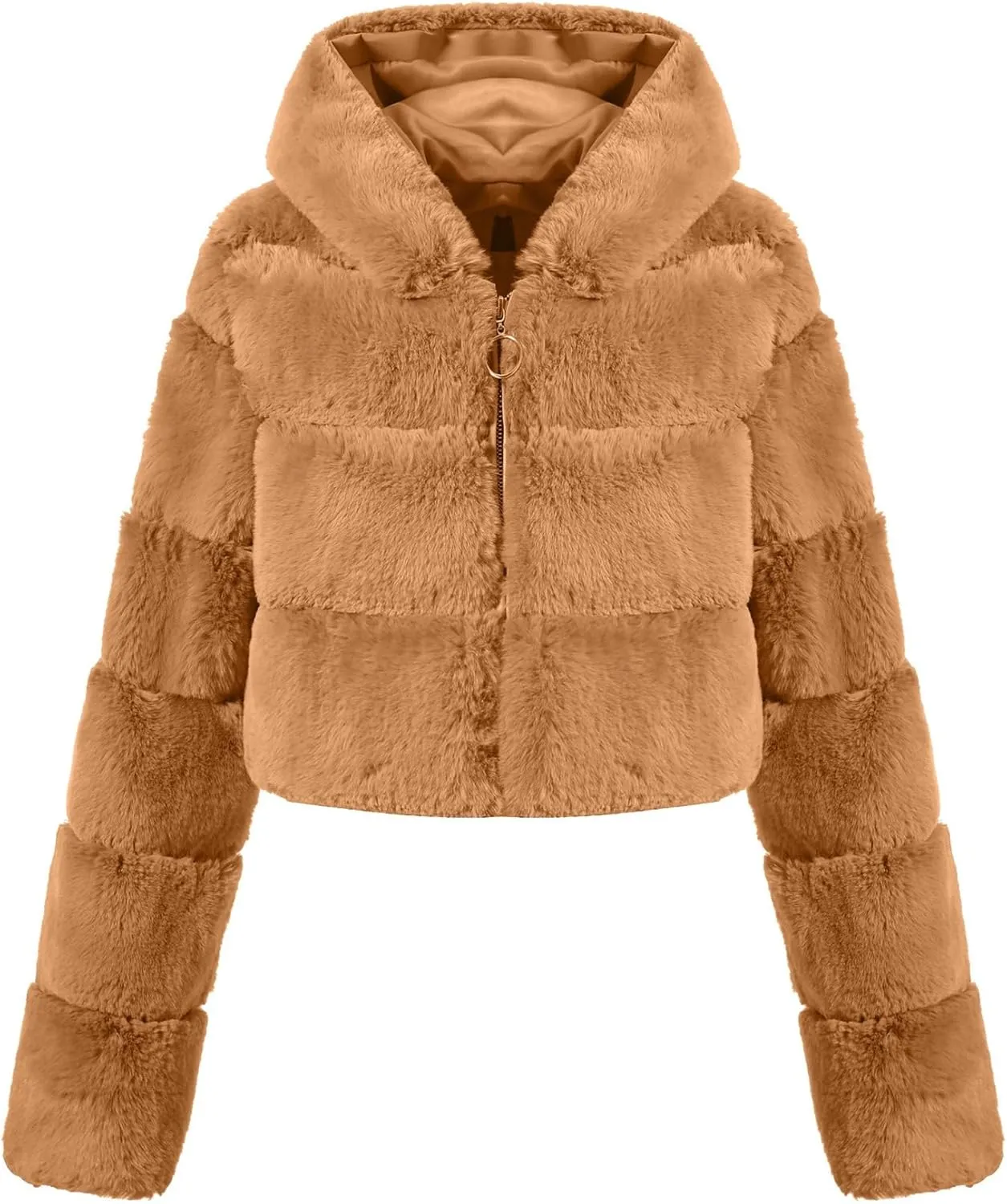 Faux Fur Coat Women Cropped Fuzzy Fleece Lapel Jacket Women's Zip Up Fluffy Crop Jacket Short Hoodie Parka Outwear