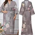 Female Long Twinset Robe Set Nightgown Spring Summer Kimono Bathrobe Gown Sexy Lace Trim Nightdress Satin Home Wear Loungewear