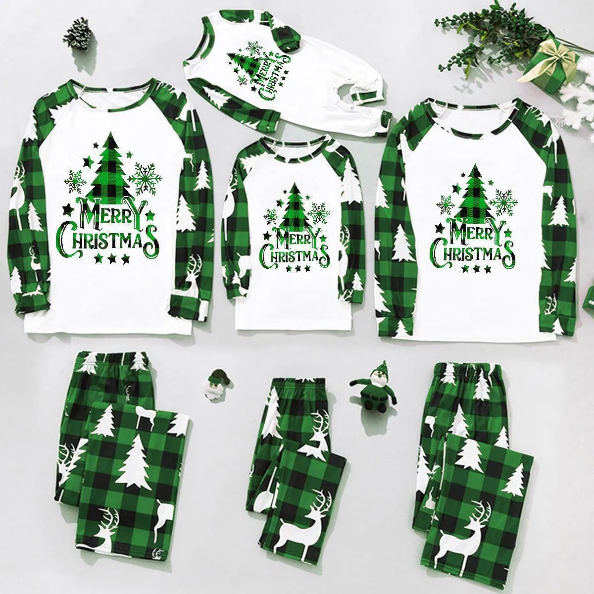 Festive Plaid Stitching Christmas Parent-Child Leisure Wear Set – Cozy Family Homewear