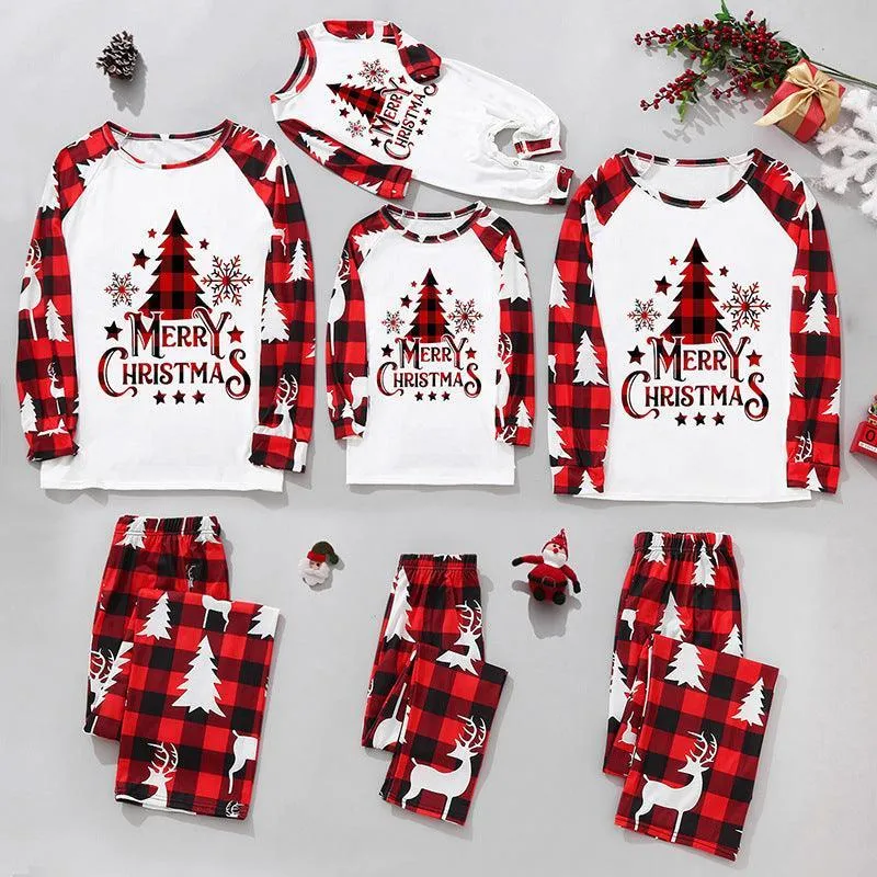 Festive Plaid Stitching Christmas Parent-Child Leisure Wear Set – Cozy Family Homewear