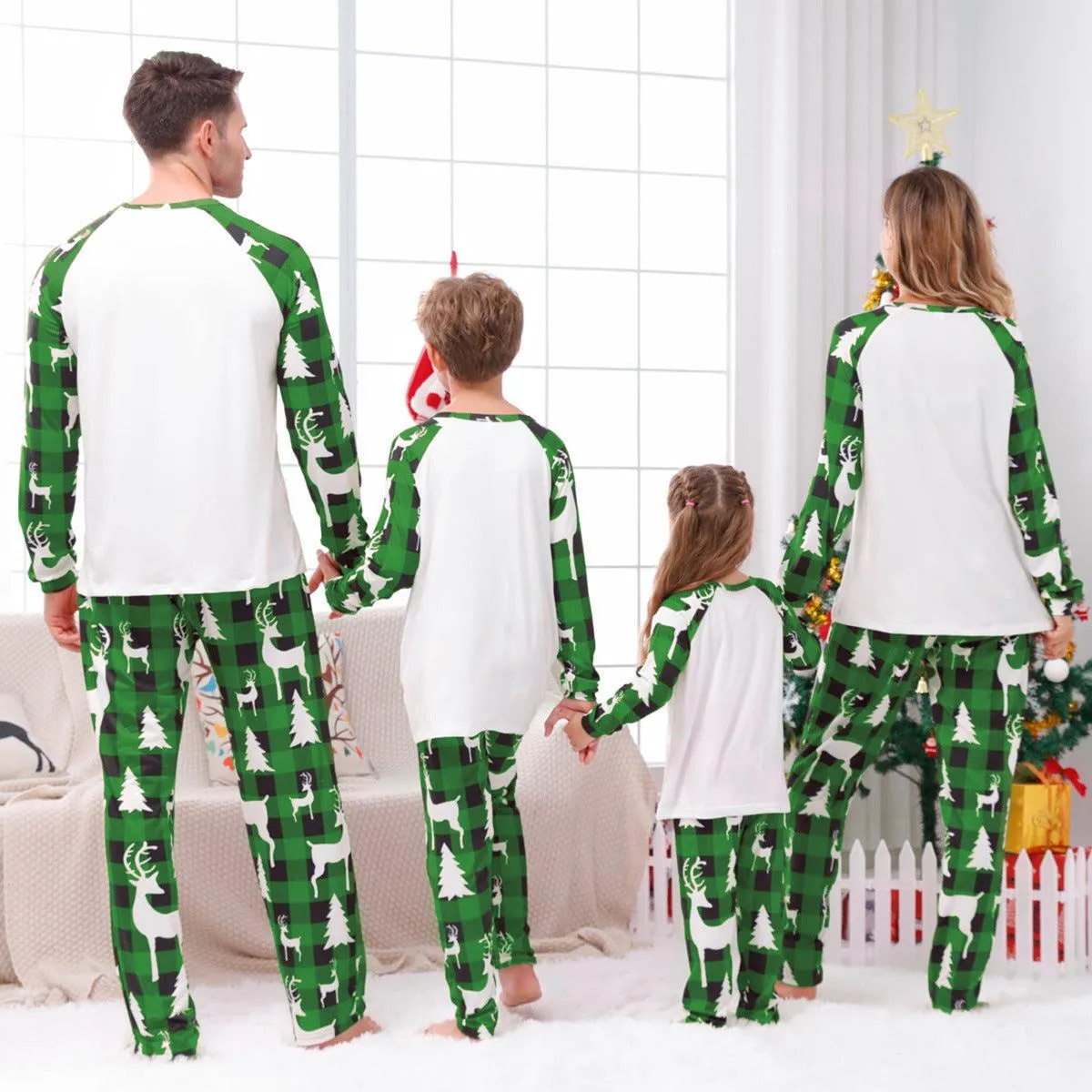 Festive Plaid Stitching Christmas Parent-Child Leisure Wear Set – Cozy Family Homewear