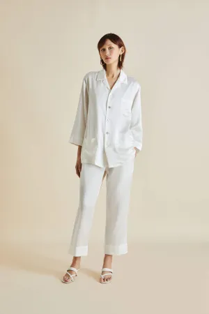 Fifi Ivory White Pyjamas in Silk Satin