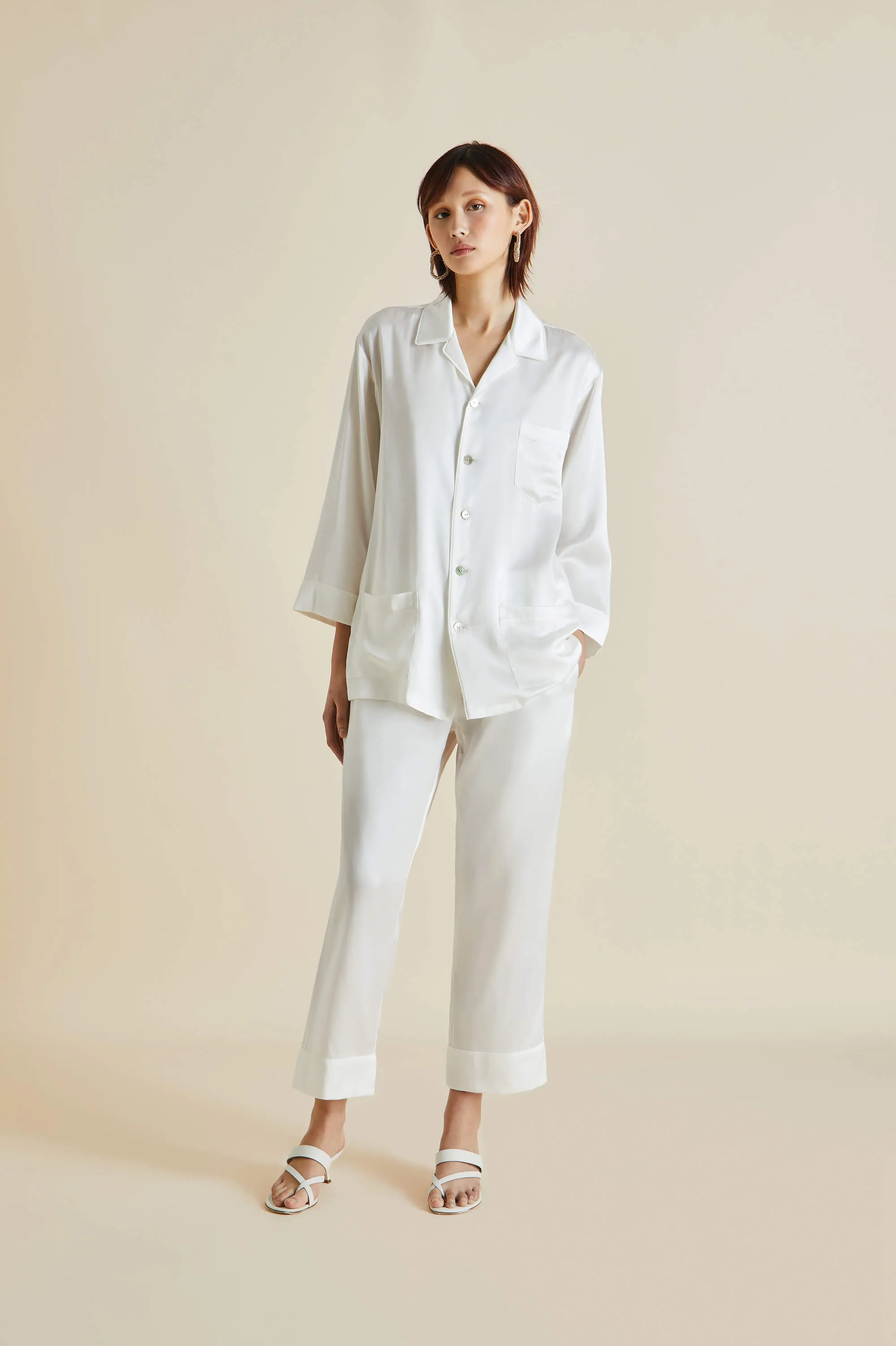 Fifi Ivory White Pyjamas in Silk Satin