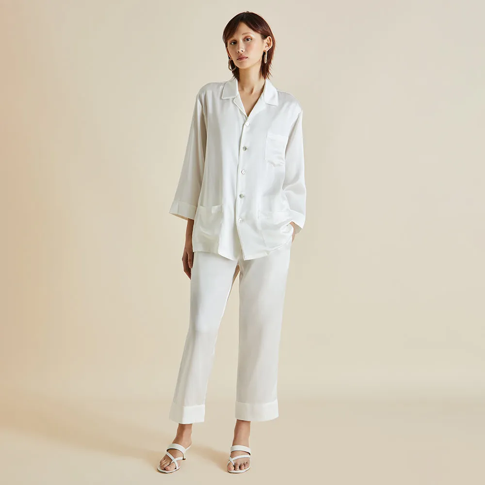 Fifi Ivory White Pyjamas in Silk Satin