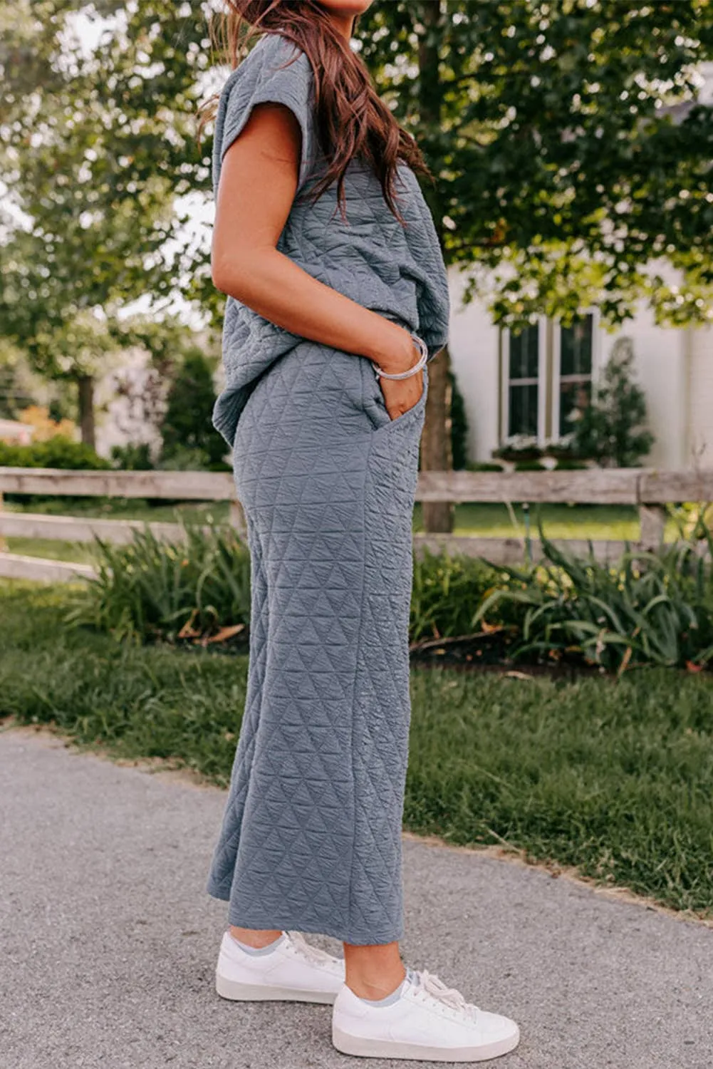 FINAL SALE Just So You Quilted Short Sleeve Wide Leg Pants Set