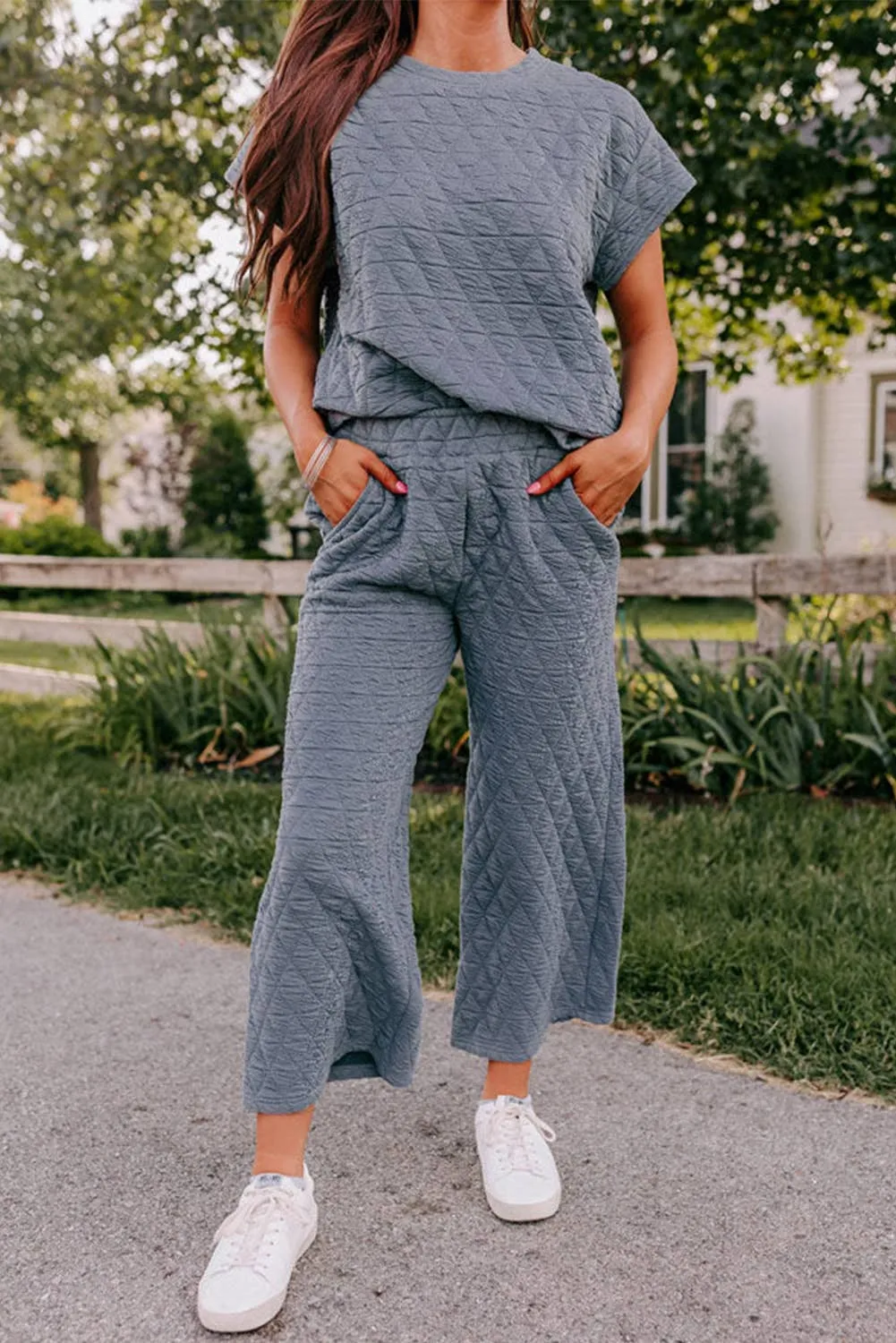 FINAL SALE Just So You Quilted Short Sleeve Wide Leg Pants Set