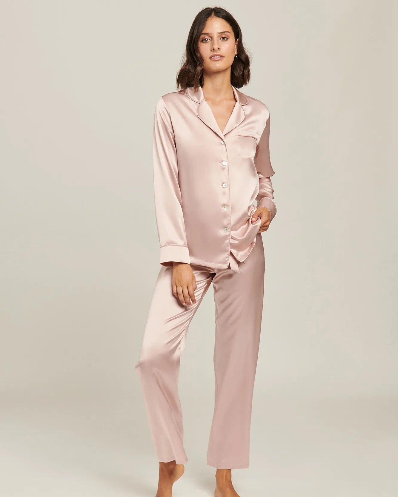 Fine Finishes Silk Pyjama Set - Silver Pink