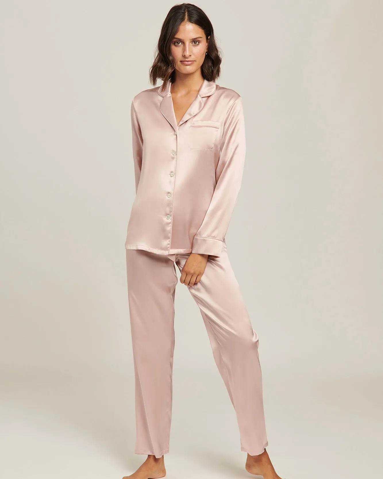 Fine Finishes Silk Pyjama Set - Silver Pink