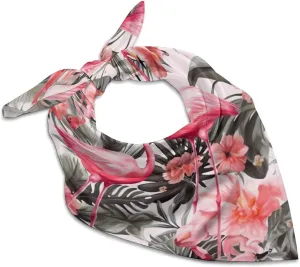 Flamingo Floral Printed 18 Inches Satin Head Scarf Lightweight Silk Hair Scarves Soft Silk Head Scarf for Women Large Satin Bandanas Square Headscarf Fashion Headband Neckerchief Neck Scarves Gift