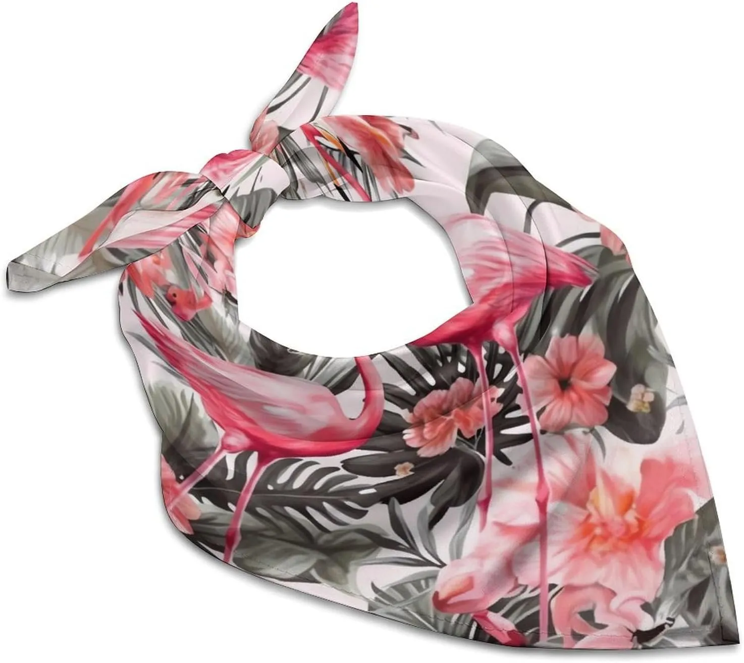 Flamingo Floral Printed 25 Inches Satin Head Scarf Lightweight Silk Hair Scarves Soft Silk Head Scarf for Women Large Satin Bandanas Square Headscarf Fashion Headband Neckerchief Neck Scarves Gift