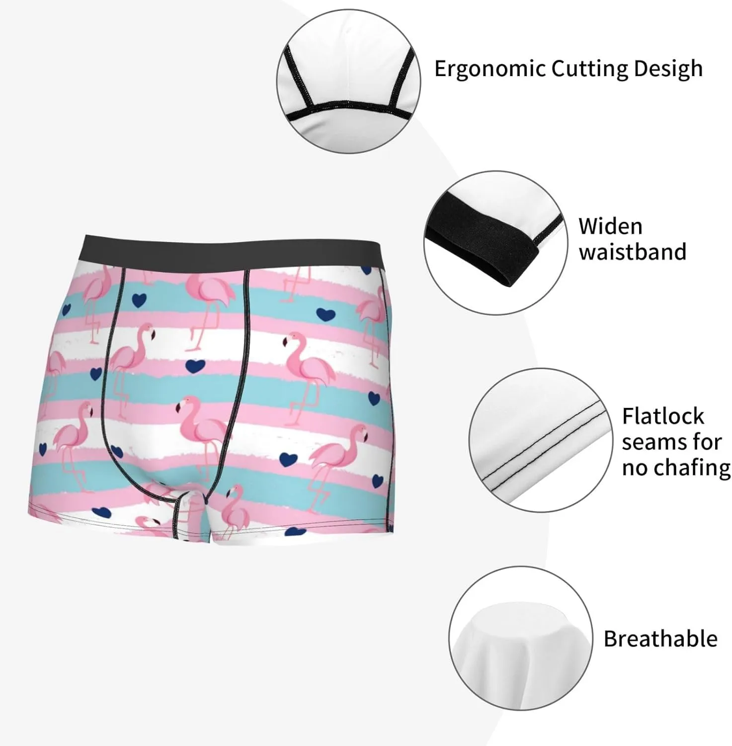 Flamingo1 Print Boxer Briefs For Men Breathable Underwear-