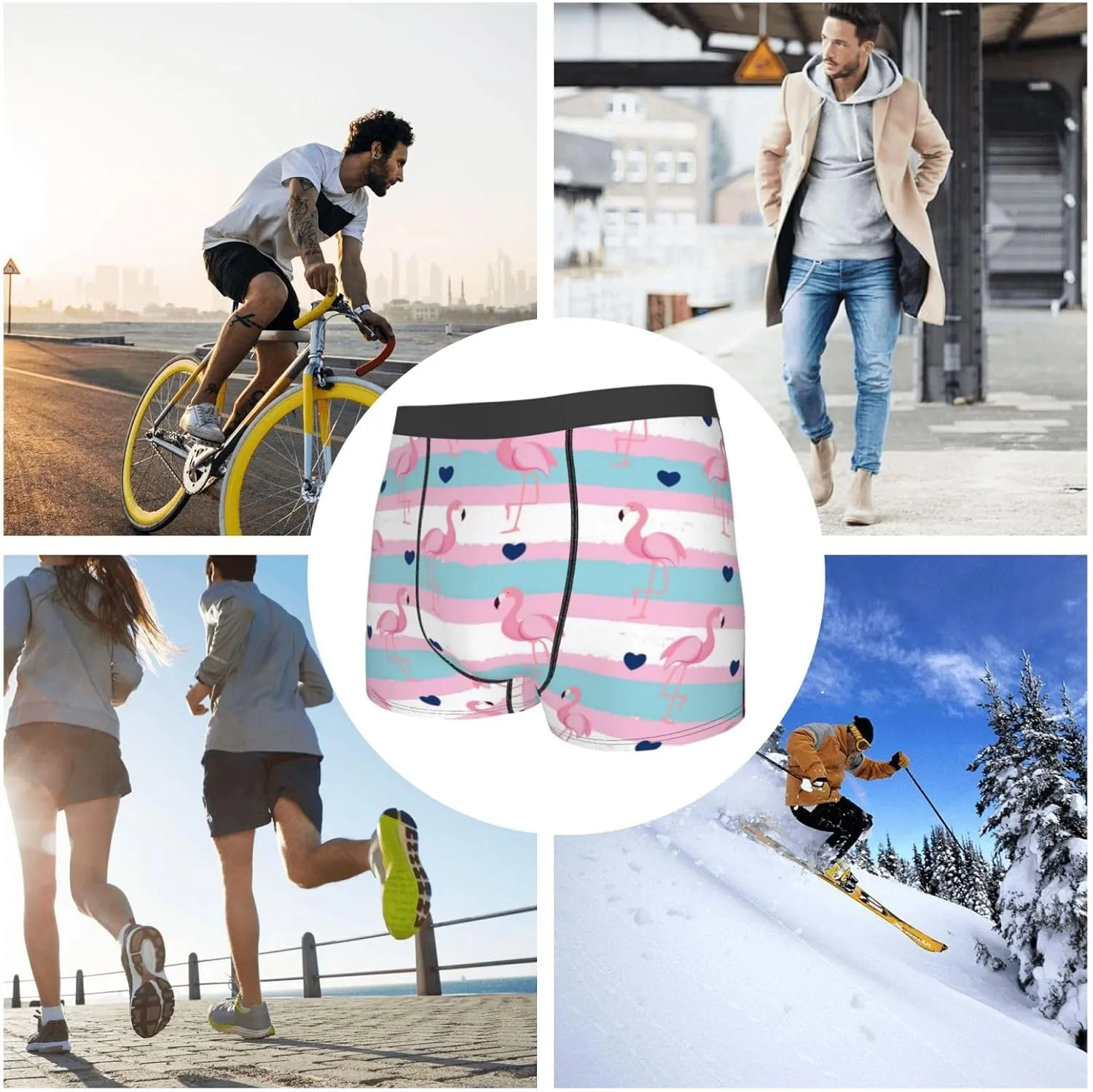 Flamingo1 Print Boxer Briefs For Men Breathable Underwear-