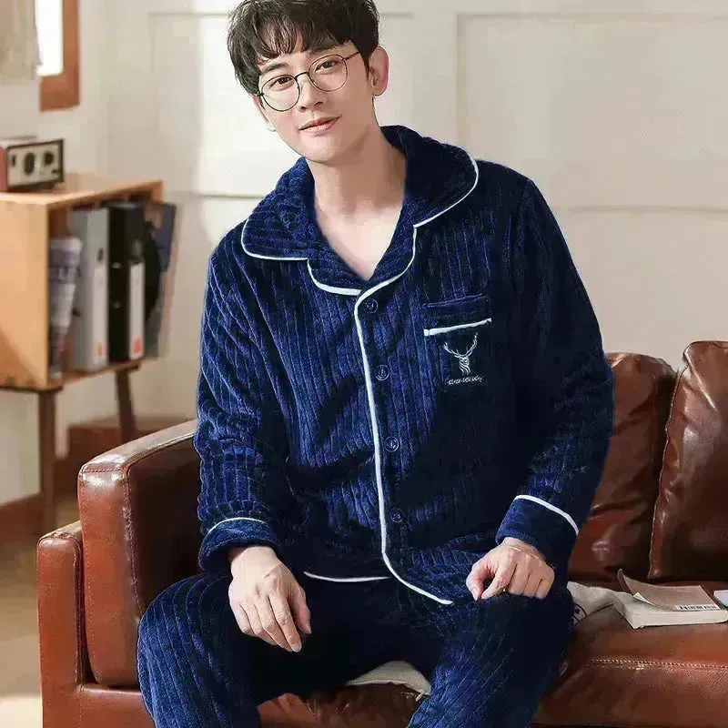 Flannel warm and thickened men's pajamas