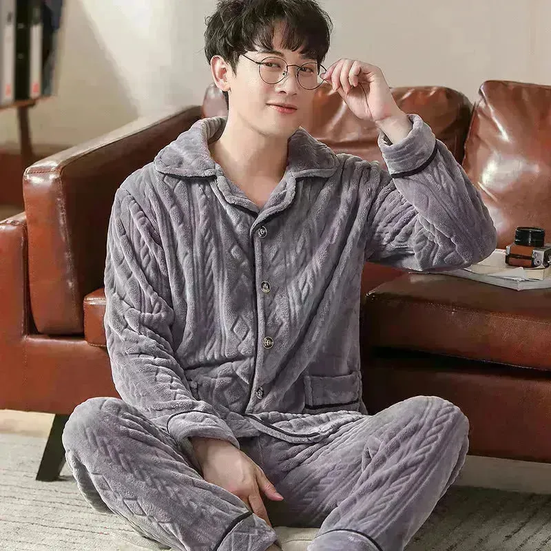 Flannel warm and thickened men's pajamas