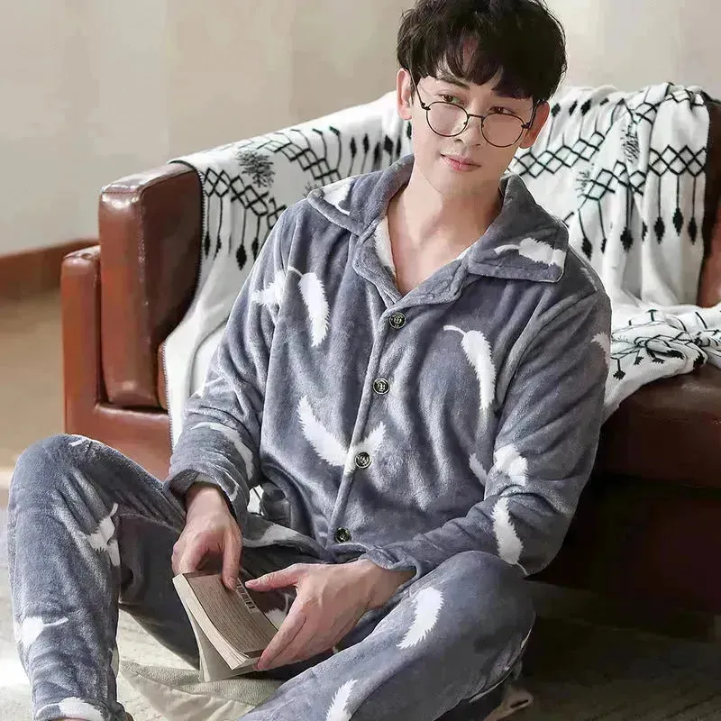 Flannel warm and thickened men's pajamas
