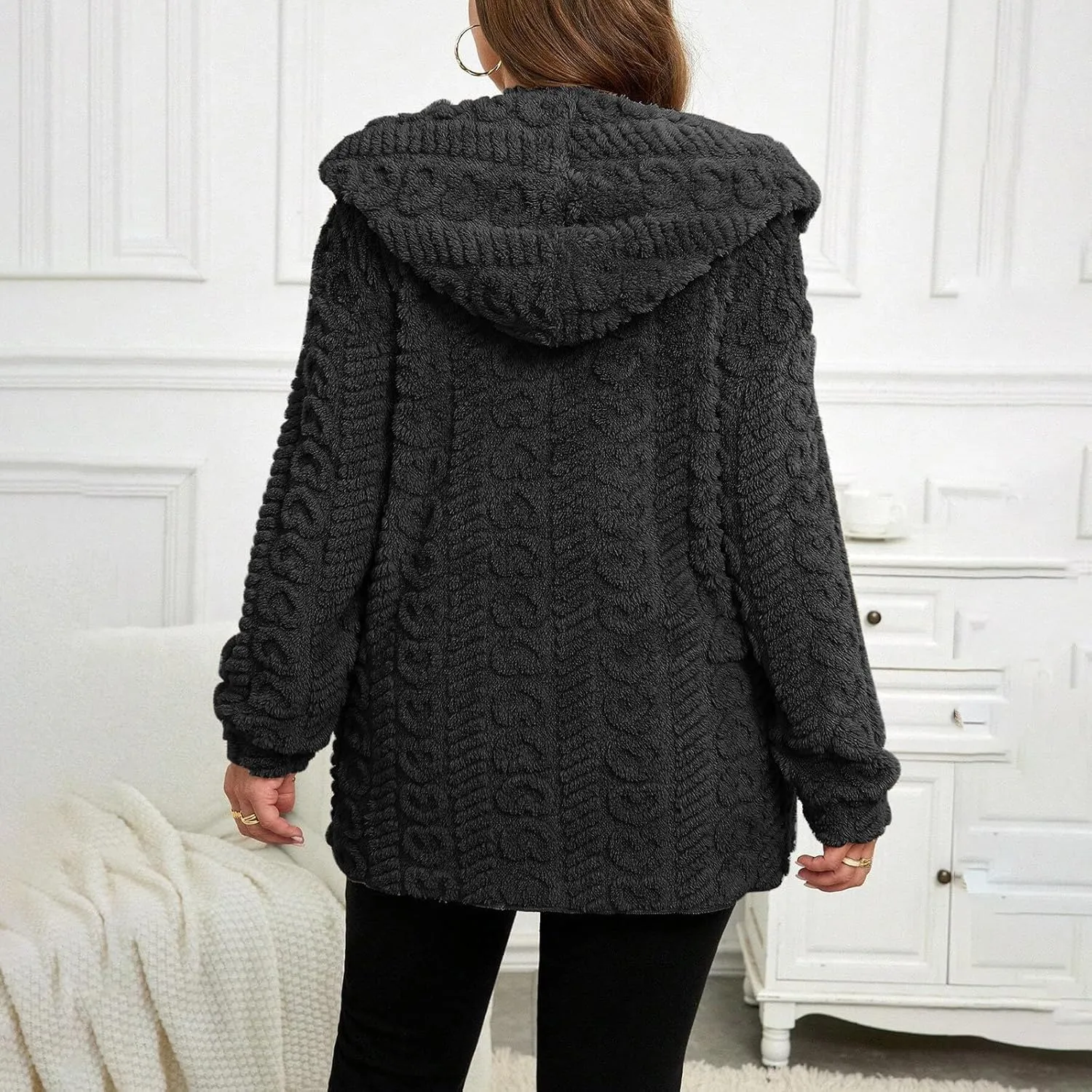 Fleece Jacket Women Sherpa Fuzzy Hoodie Jackets Fleece Lined Cardigan Jacket Winter Warm Casual Trendy Outerwear Coat
