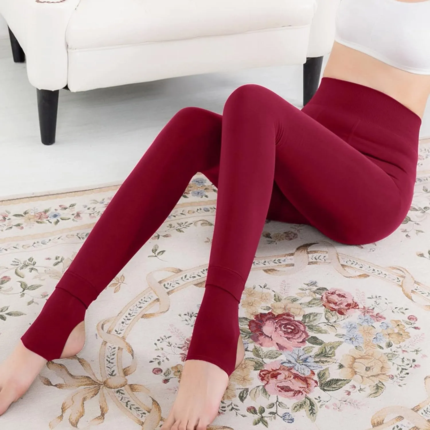 Fleece Lined Leggings with Pockets High Denim Women Solid Elastic Color Pants Thermal Warm Winter Tights Fleece