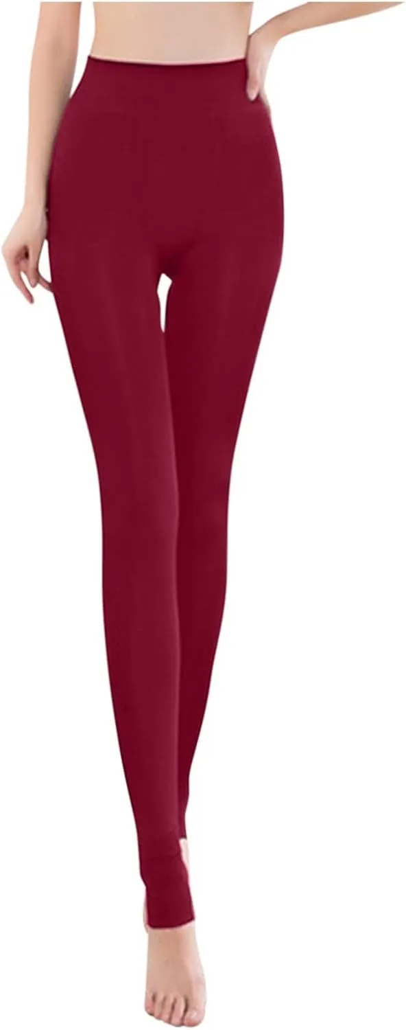 Fleece Lined Leggings with Pockets High Denim Women Solid Elastic Color Pants Thermal Warm Winter Tights Fleece