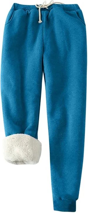Fleece Lined Sweatpants Women Plus Size Winter Sherpa Lined Athletic Joggers Drawstring 2024 Warm Pants with Pockets