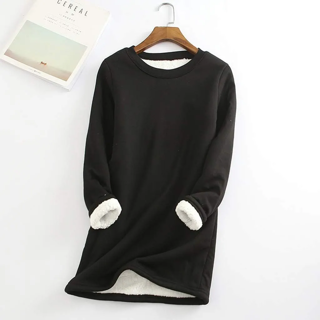 Fleece Lined Sweatshirt Women Winter Warm Sherpa Lined Fleece Crewneck Sweatshirts Pullover Long Sleeve Loungewear