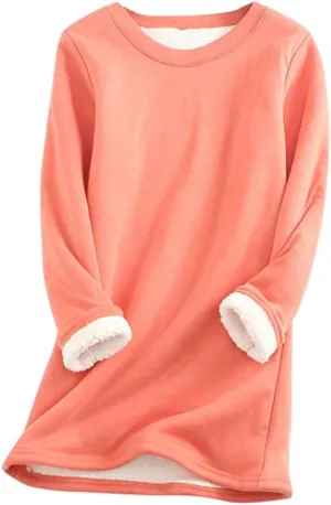 Fleece Lined Sweatshirt Women Winter Warm Sherpa Lined Fleece Crewneck Sweatshirts Pullover Long Sleeve Loungewear